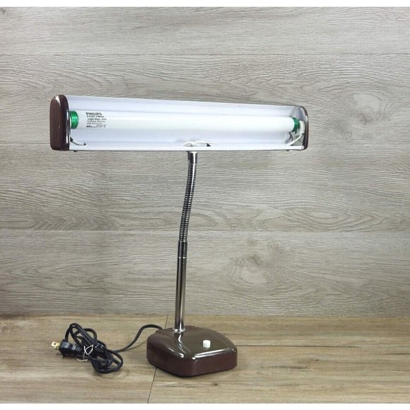 Vintage Fluorescent Desk Lamp Goose Neck Adjustable Brown Lamp Home Décor Art - Picture 4 of 12